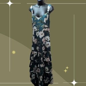✨ Abercrombie And Fitch Tiered Ruffle Drama Dress In Teal Floral Size M